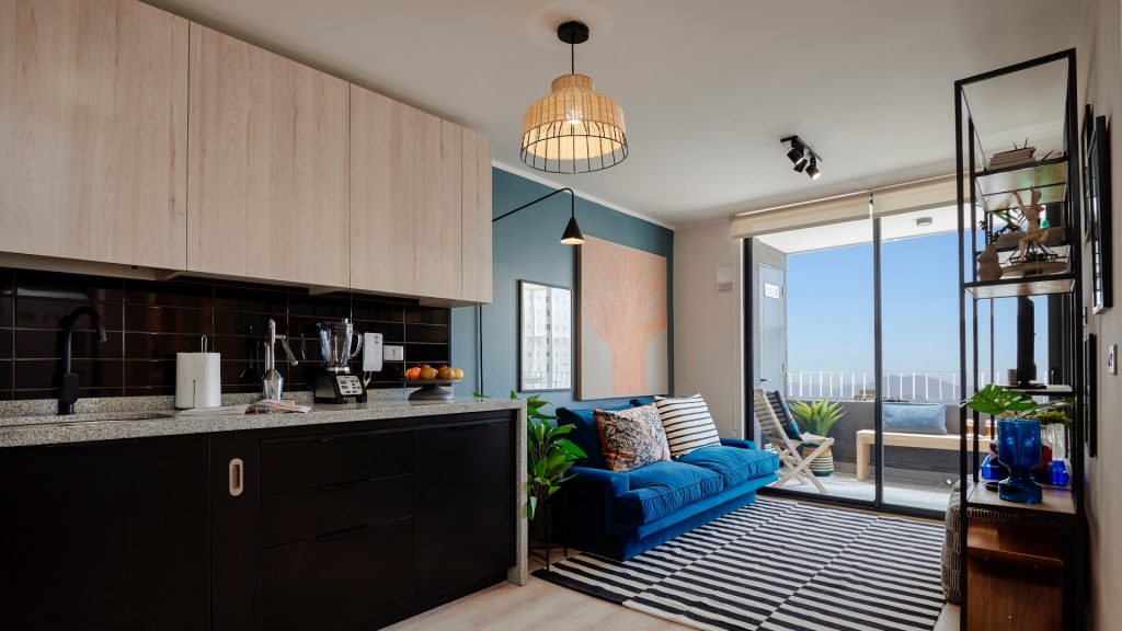 Espacio de living en departamentos en La Cisterna, proyecto Lo Ovalle 0330.