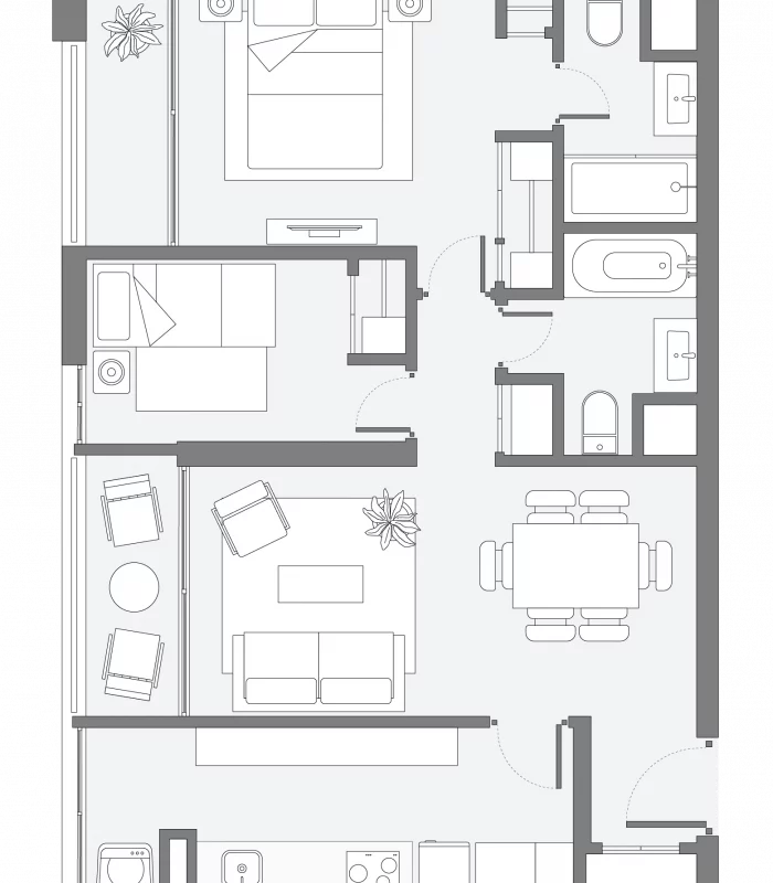 Plano Depto C3 de Franklin 358 con 2 dormitorios y 2 baños. Amplio departamento de 65,59 m² totales.
