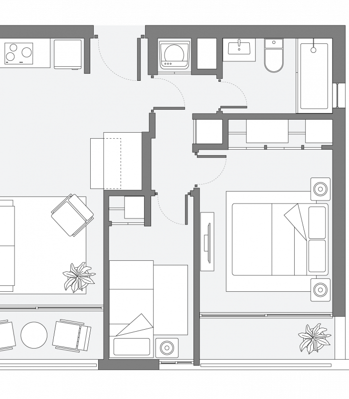 Plano Depto B1 de Franklin 358: 2 dormitorios y 1 baño. Departamento en Santiago con 50,33 m² totales.