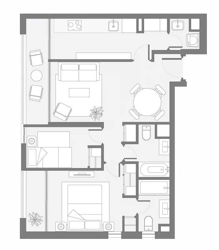 Plano Depto C4 de Franklin 358 con 2 dormitorios y 2 baños. Superficie total de 67,90 m²