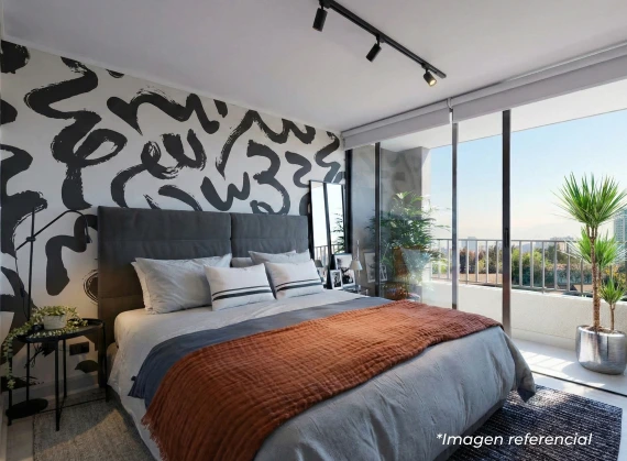 Dormitorio principal iluminado con salida directa a terraza privada en departamento Franklin 358.