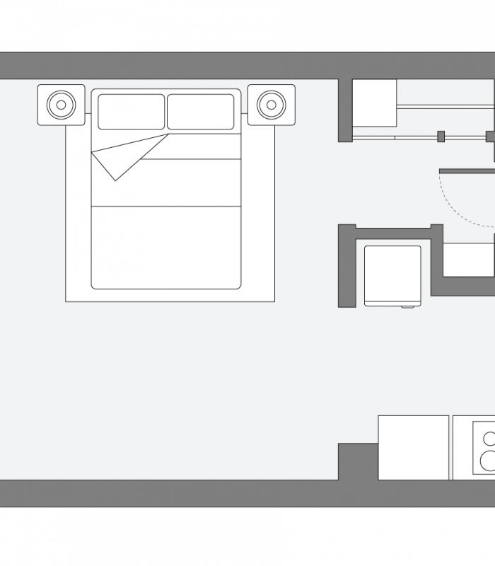 Plano Estudio S1 de Franklin 358: 1 dormitorio y 1 baño. Departamento con 30,18 m² totales.